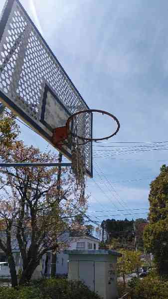 公園のバスケットボールリングの網が破けていますbefore